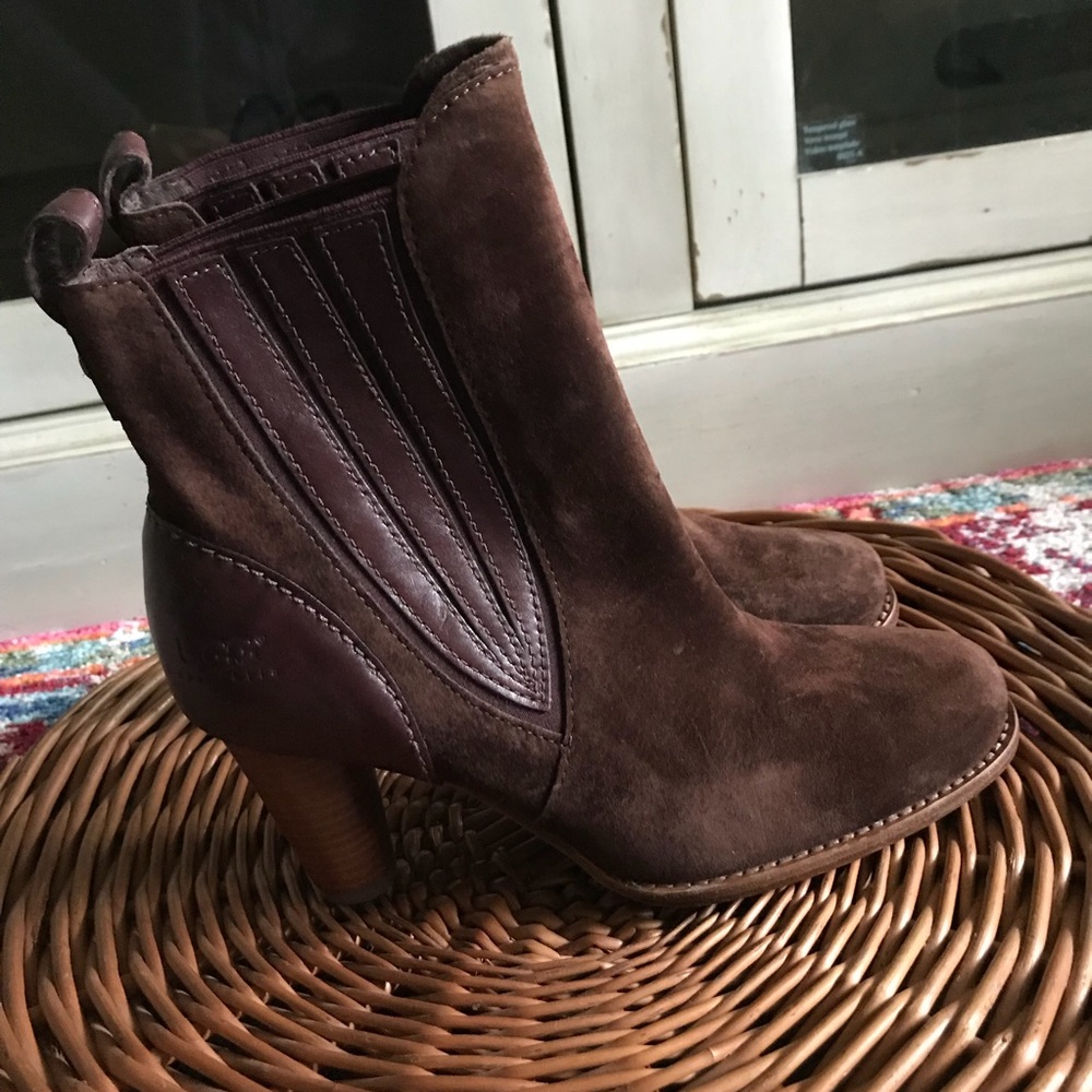 NEW UGG brown suede heeled booties size 8